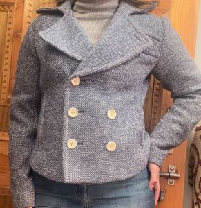 Chic Blue Tweed Peacoat Jacket