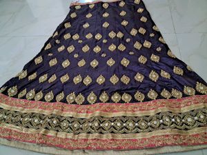 dark blue lehenga choli with golden floral embroid