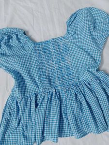 Blue Peplum Gingham top