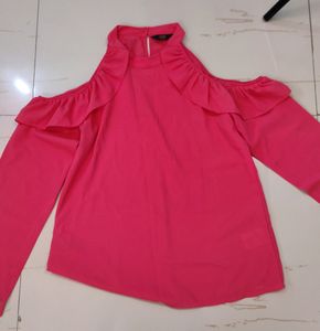 Coral Pink Off Shoulder Ruffle Top