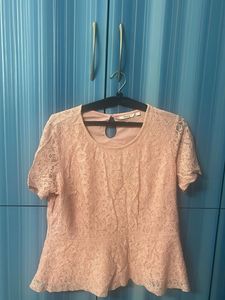 Honey Lace Peplum Pink Top
