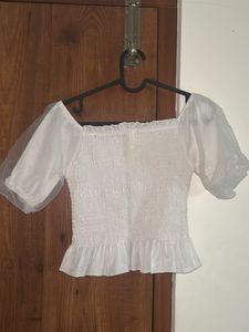 White Puff Sleeve Crop Top