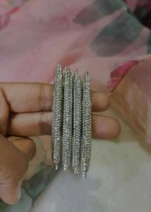 Sparkling Silver Bangles (AD) - Set of 4