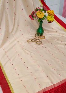 Small butee Cream Saree with Double bright