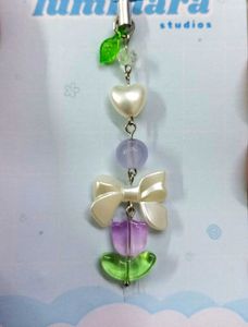 💜🌷 Purple Tulip Phone Charm with Pearl Bow 🎀✨