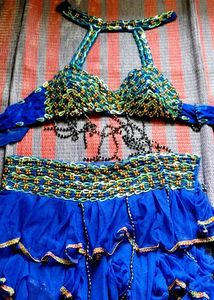 Blue Beaded Belly Dance Costume