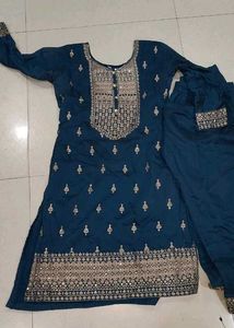 Elegant Teal Embroidered Suit Trouser