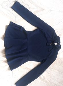 Marzeni Navy Blue Choker Peplum Top