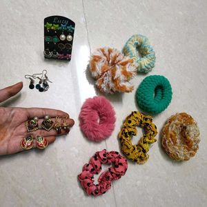 Combo Of Earrings &amp; Scrunchies
