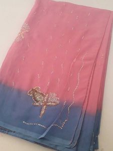 Multi Colour Sky Blue With Pink Saree Georgette