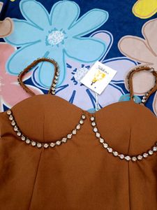 Brown Mini Dress with Rhinestone Detail