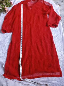 Red Chikankari embroidery Kurta