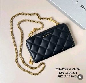 CHARLES &amp; KEITH QUILTED SLING WALLET WD CHAIN