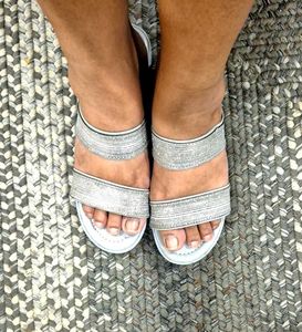 Grey And Silver Block Heels