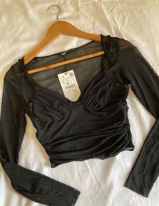 Zara Black Mesh Long Sleeve Top