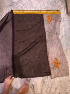 Elegant Yellow and Brown Embroidered Saree