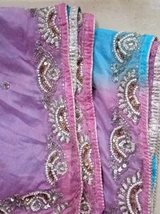 Rich Maggam Stone Work Chunni In Pink &amp; Sky Blue