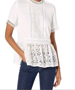 Zara Women White Floral Lace Peplum Style Top