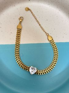 Heart Charm Gold Link Bracelet