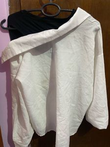 Drop Shoulder  Button-Down Shirt with Black Tank