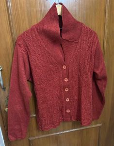 Rust Knitted Button-Down Cardigan