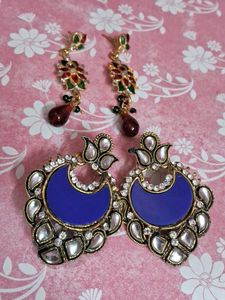 Elegant Blue Crescent and golden Earrings