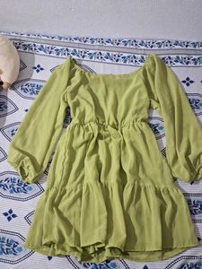 Green Long Sleeve Mini Dress