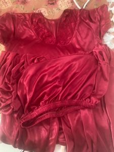 Red Satin  Top &amp; Patiala Pajama Set