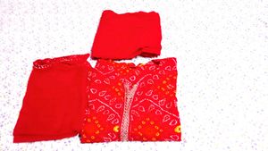 New Red Kurta Set With Free Sare