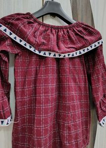 Red Plaid Off-Shoulder Top