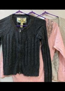 Gray Knit Zip-Up Cardigan