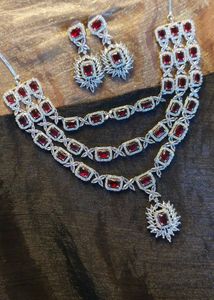 Red  Cubic Zirconia Stone Necklace &amp; Earring Set