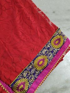 Red Net Saree