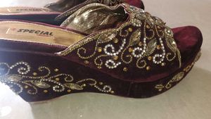 Embellished Maroon Sandals