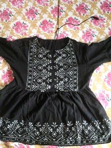 Embroidered Black Top