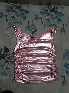 Metallic Pink Tie Tank Top