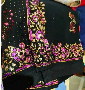 Black Saree with Floral Embroidery