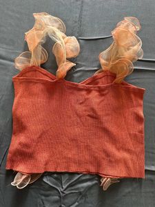 3 rust Ruffled Knit Top