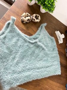 Fluffy Blue Crop Top