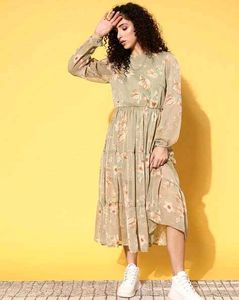 PlusS Floral Print Midi Dress, 3XL SIZE