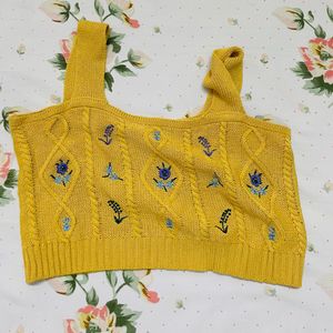 Embroidary Yellow Crop Top