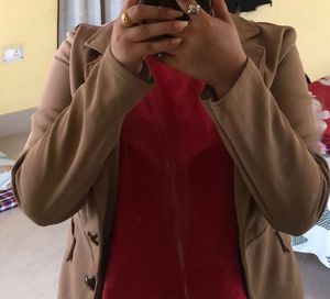 Crop Blazer In Beige Color