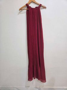 Burgundy Pleated Maxi Dress