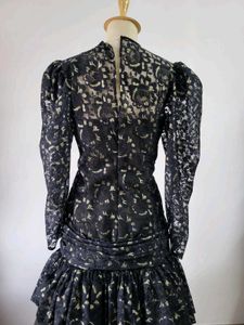 Vintage Lace Dress - Puff Sleeves &amp; Tiered Skirt