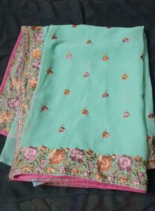 Mint Embroidered Saree