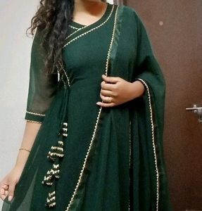 Green Angrakha Kurti With Dupatta