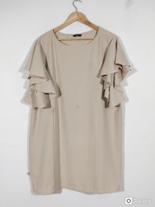 Goddess Beige Dress With Umbrella Sleeves
