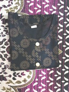 Black And Golden Printed Kurta