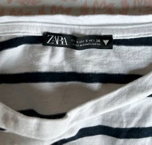 ZARA Crop Top - Black And White Stripped - New