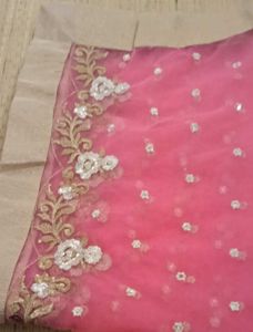Pink Net Embroidered Dupatta